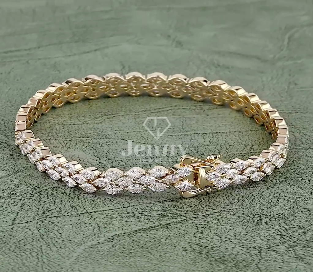 8.64 CT Marquise Cut Lab-Grown Diamond Leaf Tennis Bracelet in 10K / 14K / 18K Gold or Platinum | EF-VVS Luxury Diamond Bracelet - JENNY JEWELLS