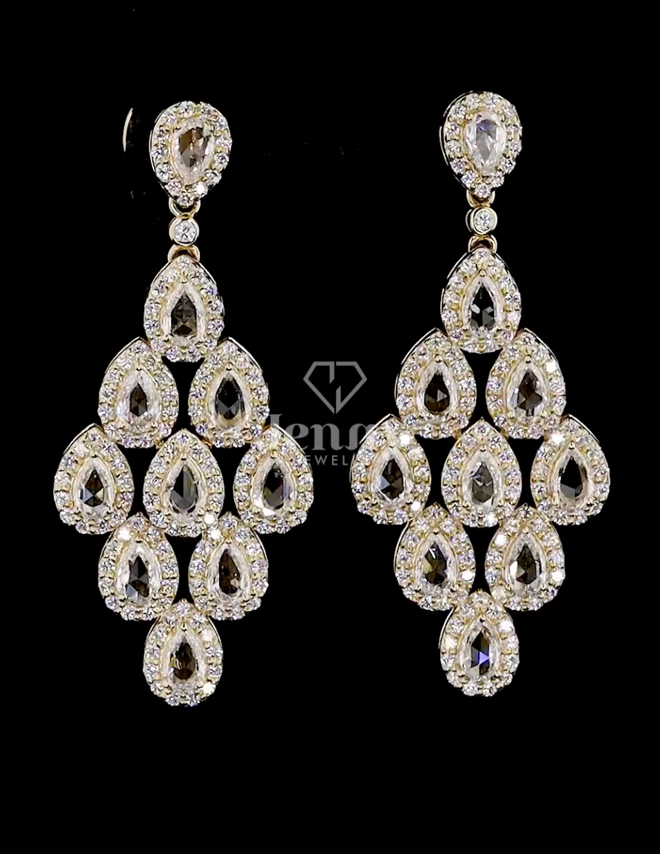 Royal Chandelier 3.15 Carat Pear Cut Polki Diamond Drop Earrings | Jenny Jewells - JENNY JEWELLS