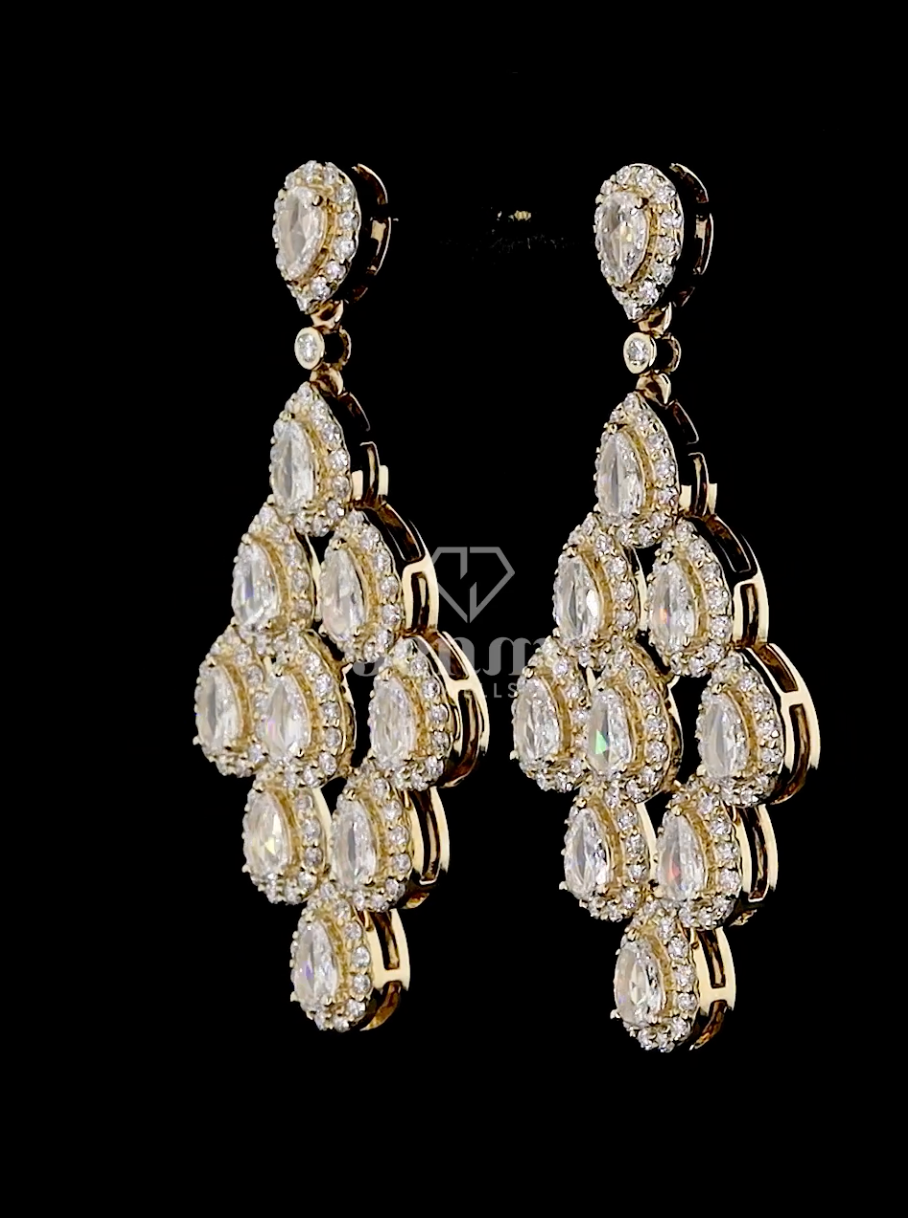 Royal Chandelier 3.15 Carat Pear Cut Polki Diamond Drop Earrings | Jenny Jewells - JENNY JEWELLS