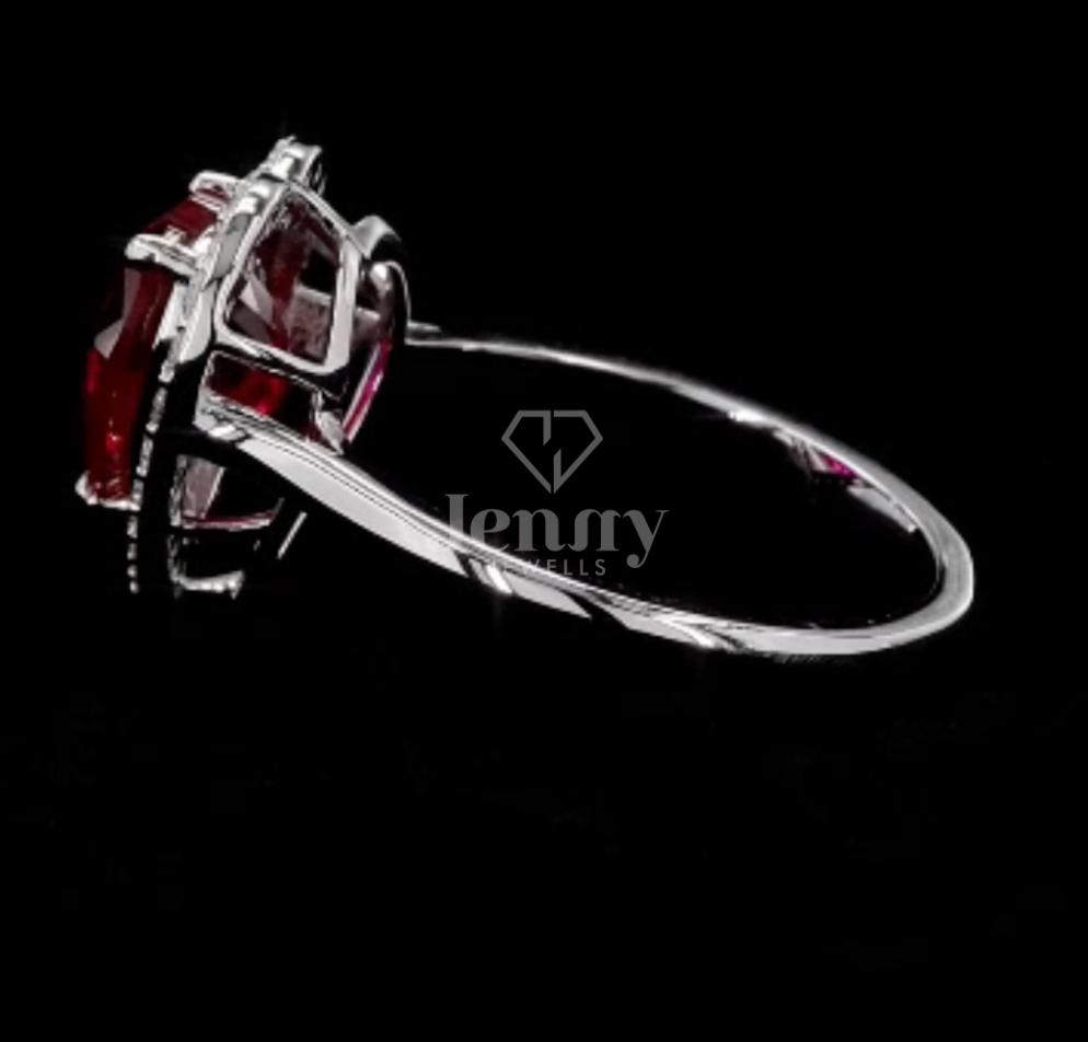 2.68 CT Heart Cut Pink Gemstone Ring | 2.98 CT E VV2 Halo Ring | Heart Cut Pink Gemstone Halo Ring