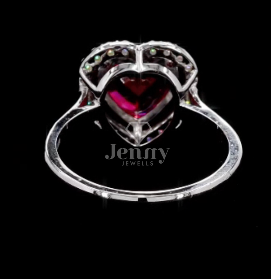 2.68 CT Heart Cut Pink Gemstone Ring | 2.98 CT E VV2 Halo Ring | Heart Cut Pink Gemstone Halo Ring