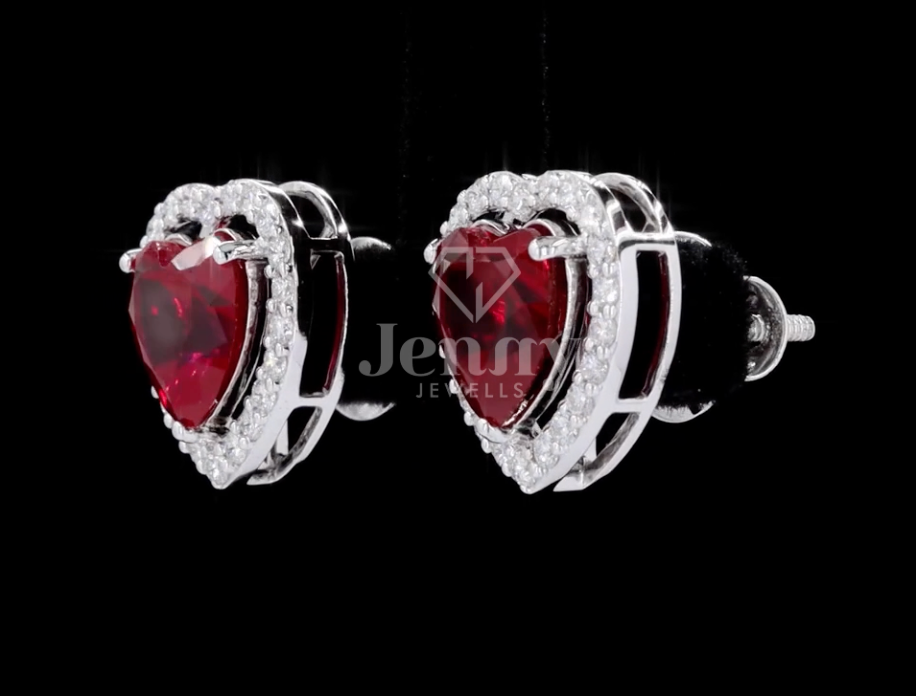 3.87 CT Heart Cut Pink Gemstone Earrings | 4.42 CT E VVS2 Diamond Halo Earrings | IGI Certified | Heart Cut Pink Gemstone Halo Diamond Earrings