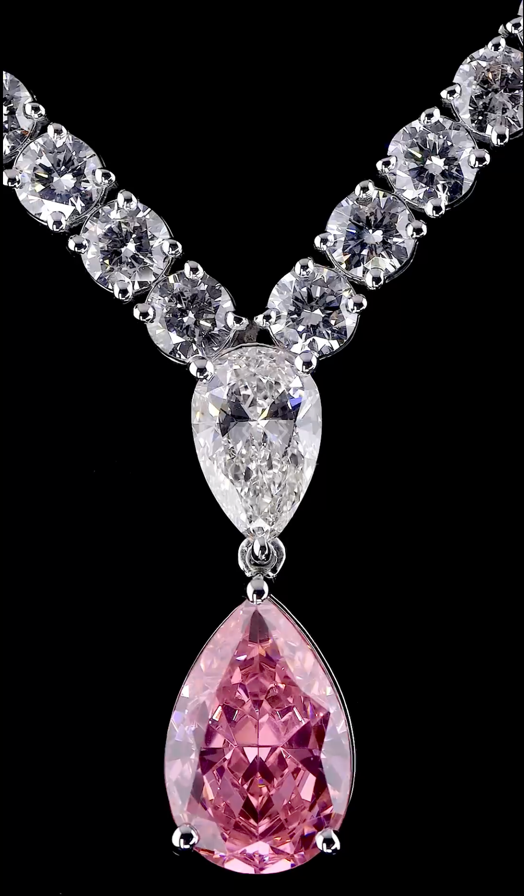 Pink Pear Cut Lab Grown Diamond Drop Necklace | 31.27 CT E-F VVS Diamond Necklace | IGI Certified Lab grown diamonds