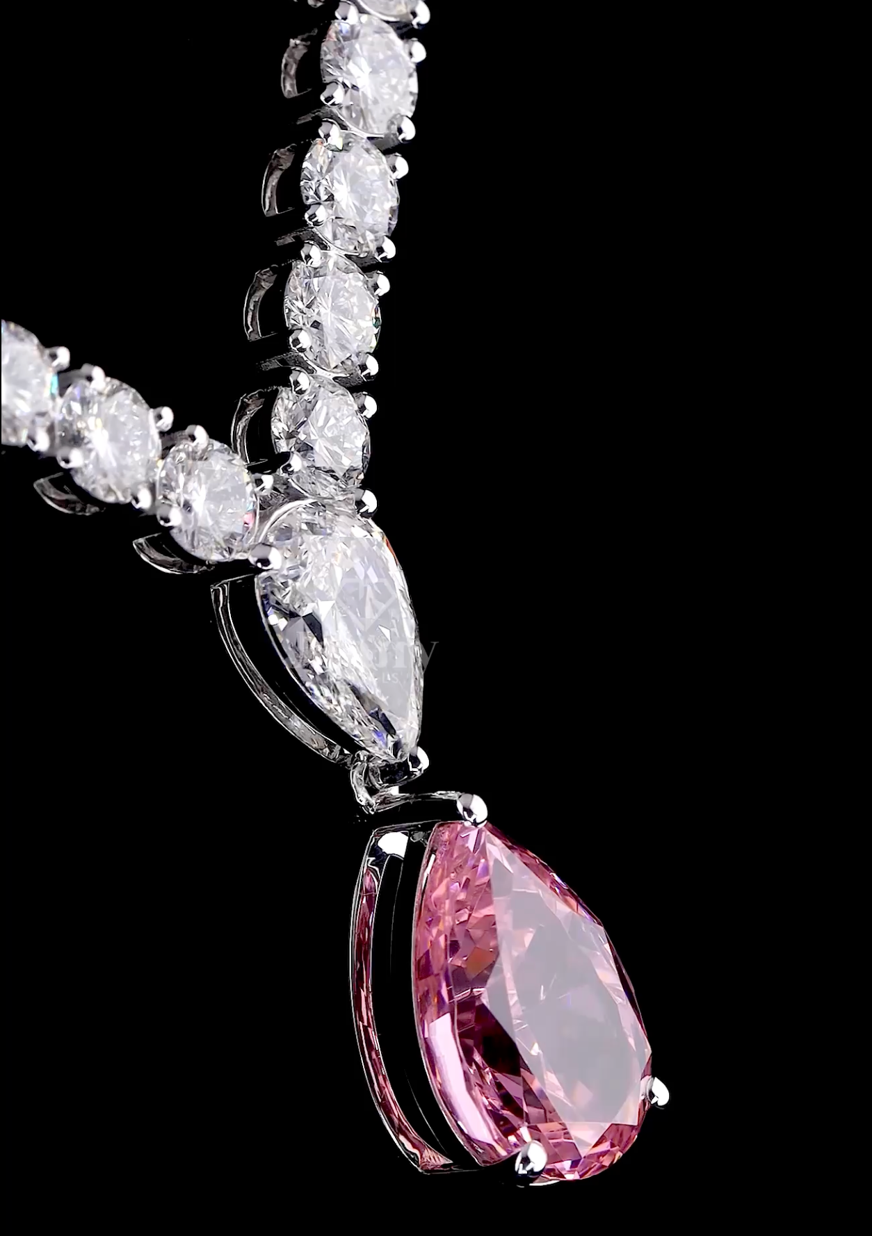 Pink Pear Cut Lab Grown Diamond Drop Necklace | 31.27 CT E-F VVS Diamond Necklace | IGI Certified Lab grown diamonds
