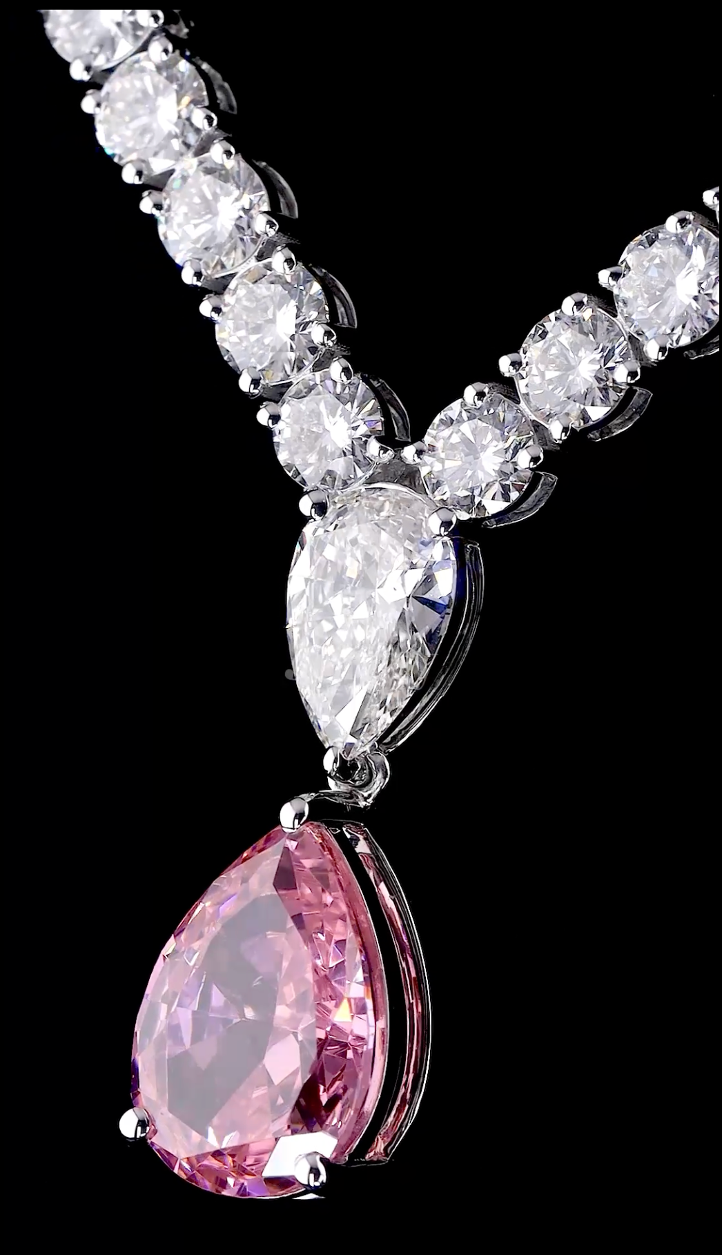 Pink Pear Cut Lab Grown Diamond Drop Necklace | 31.27 CT E-F VVS Diamond Necklace | IGI Certified Lab grown diamonds