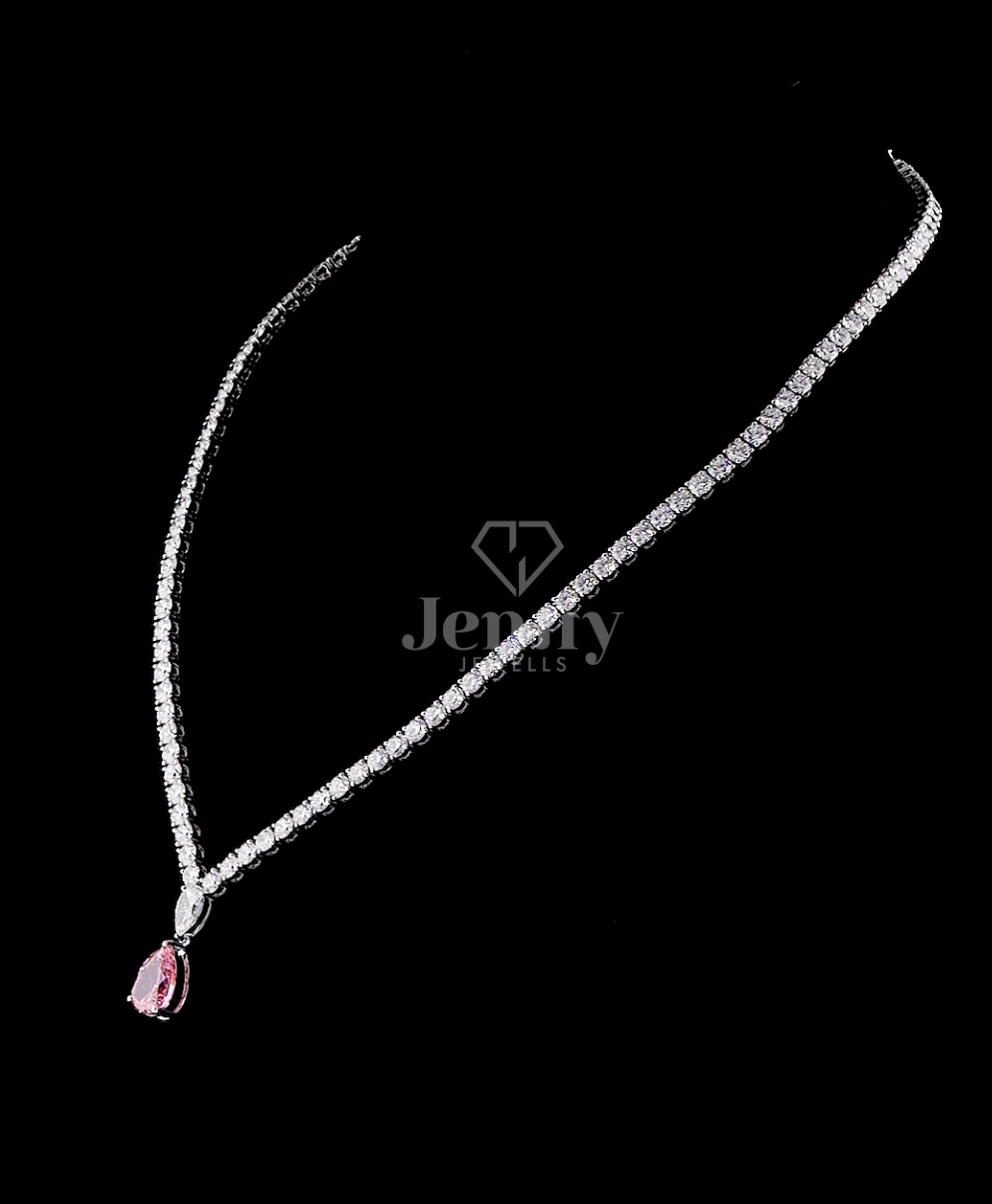 Pink Pear Cut Lab Grown Diamond Drop Necklace | 31.27 CT E-F VVS Diamond Necklace | IGI Certified Lab grown diamonds