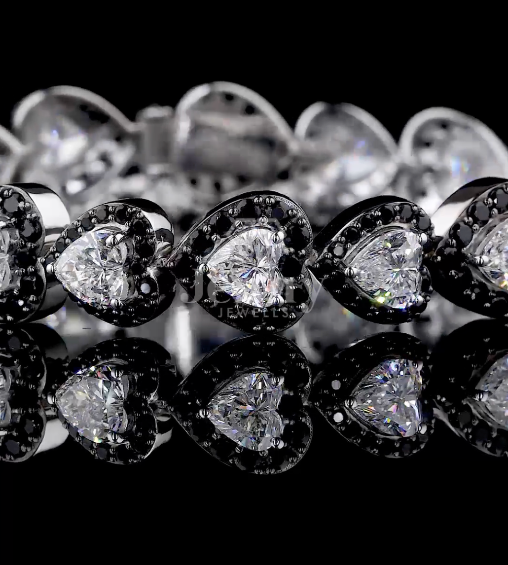 Heart Cut Lab Grown Diamond & Natural Black Diamond Bracelet | 12.18 Ct Luxury Diamond Bracelet
