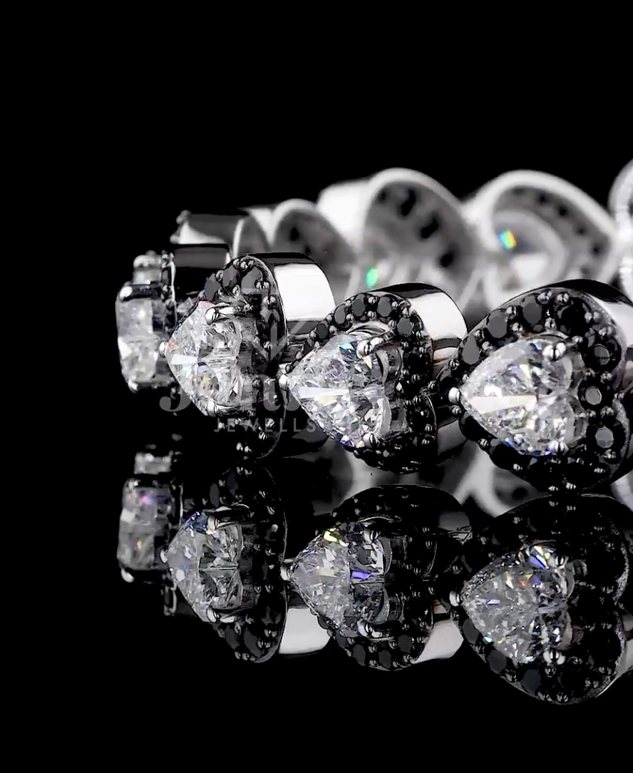 Heart Cut Lab Grown Diamond & Natural Black Diamond Bracelet | 12.18 Ct Luxury Diamond Bracelet