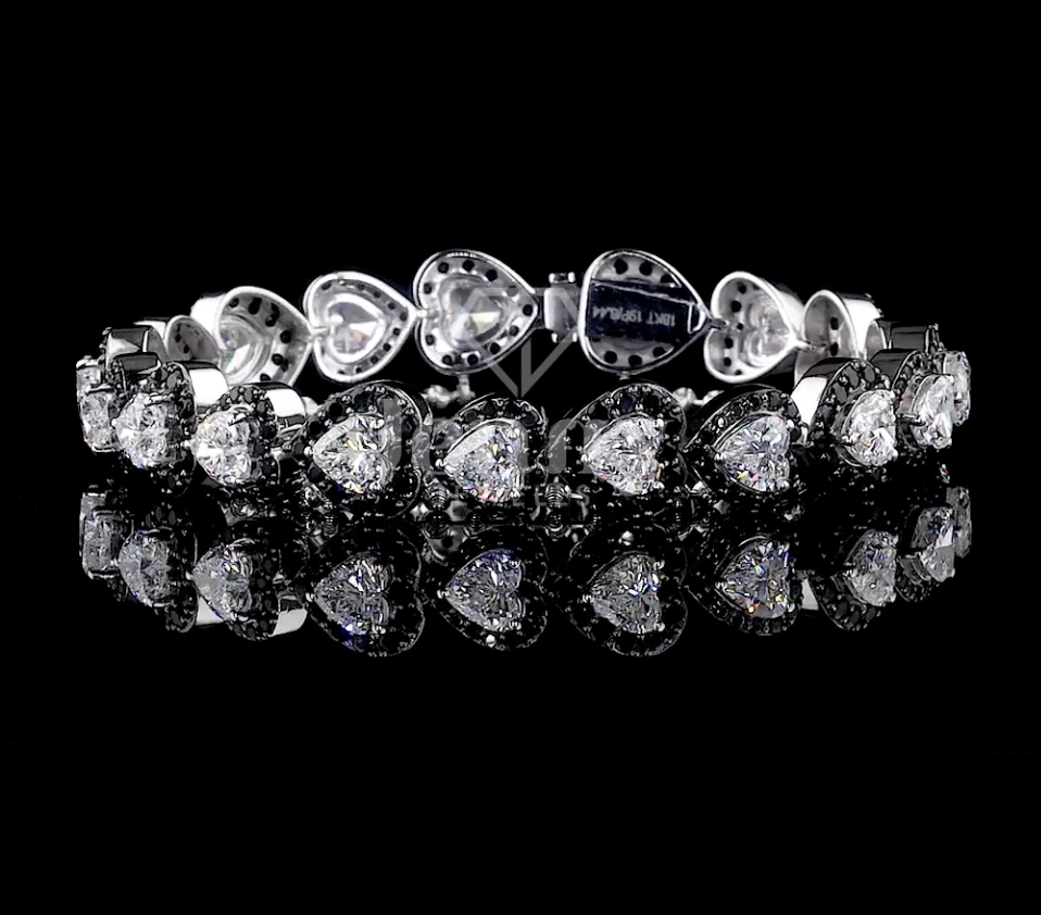 Heart Cut Lab Grown Diamond & Natural Black Diamond Bracelet | 12.18 Ct Luxury Diamond Bracelet