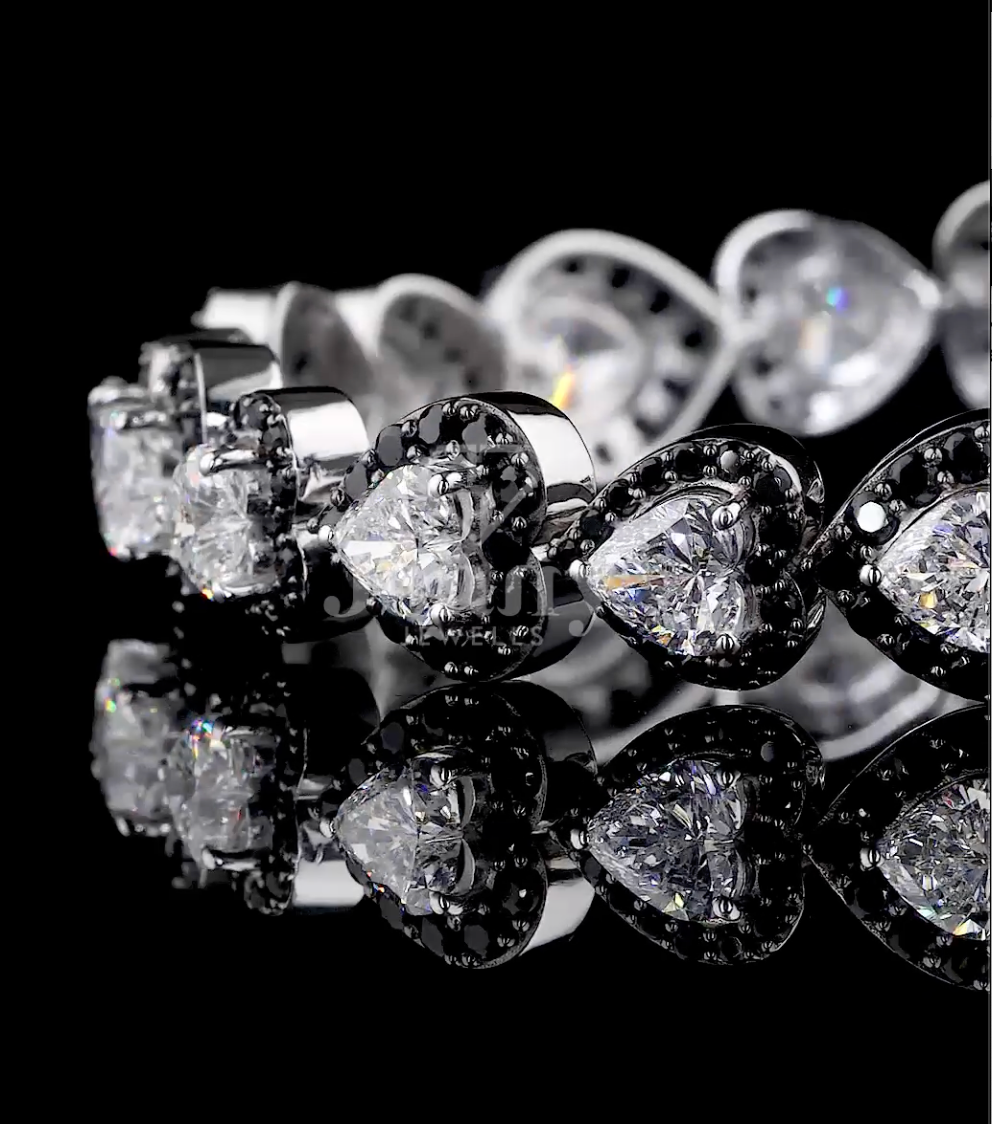 Heart Cut Lab Grown Diamond & Natural Black Diamond Bracelet | 12.18 Ct Luxury Diamond Bracelet