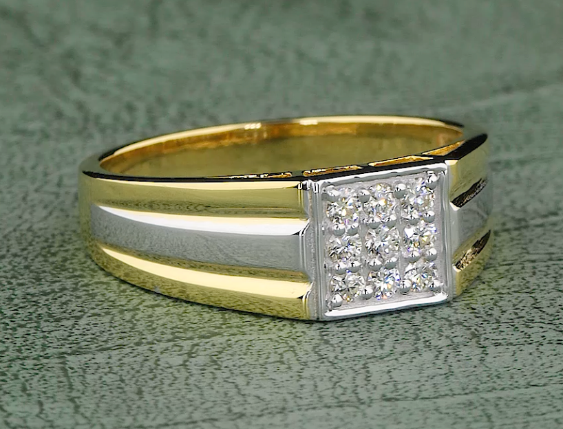 0.31 CT Round Cut Lab Grown Diamond Men's Ring | E-VVS2 Diamond Two-Tone Gold Ring | Jenny Jewells