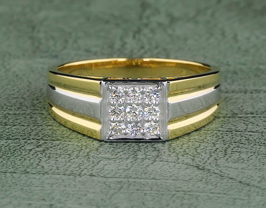 0.31 CT Round Cut Lab Grown Diamond Men's Ring | E-VVS2 Diamond Two-Tone Gold Ring | Jenny Jewells