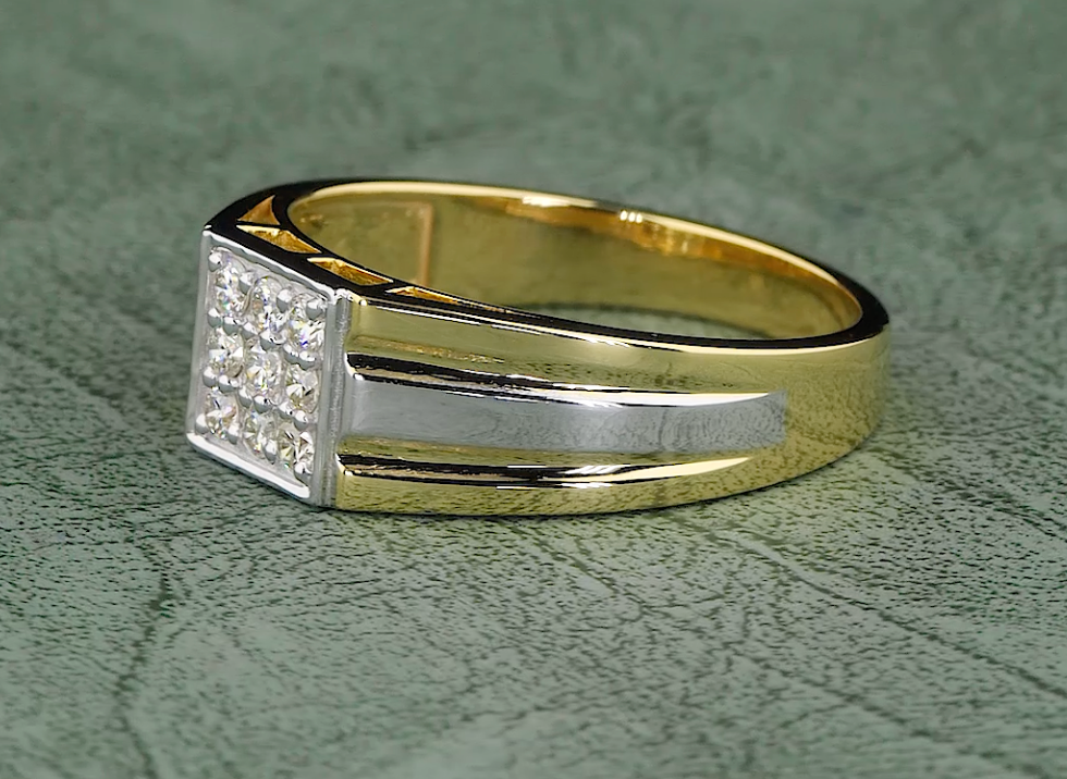0.31 CT Round Cut Lab Grown Diamond Men's Ring | E-VVS2 Diamond Two-Tone Gold Ring | Jenny Jewells