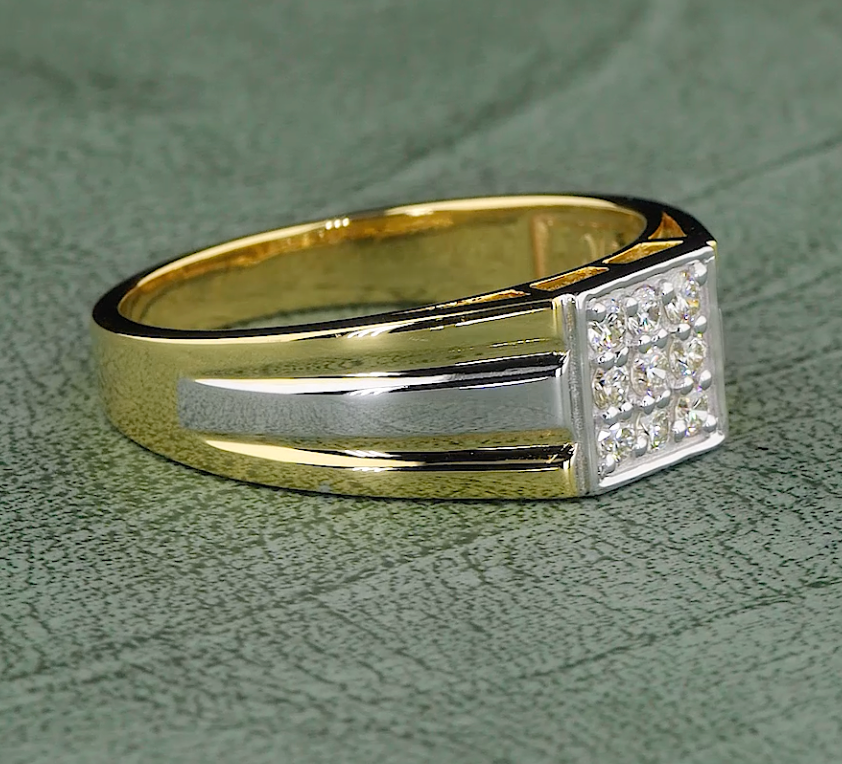 0.31 CT Round Cut Lab Grown Diamond Men's Ring | E-VVS2 Diamond Two-Tone Gold Ring | Jenny Jewells