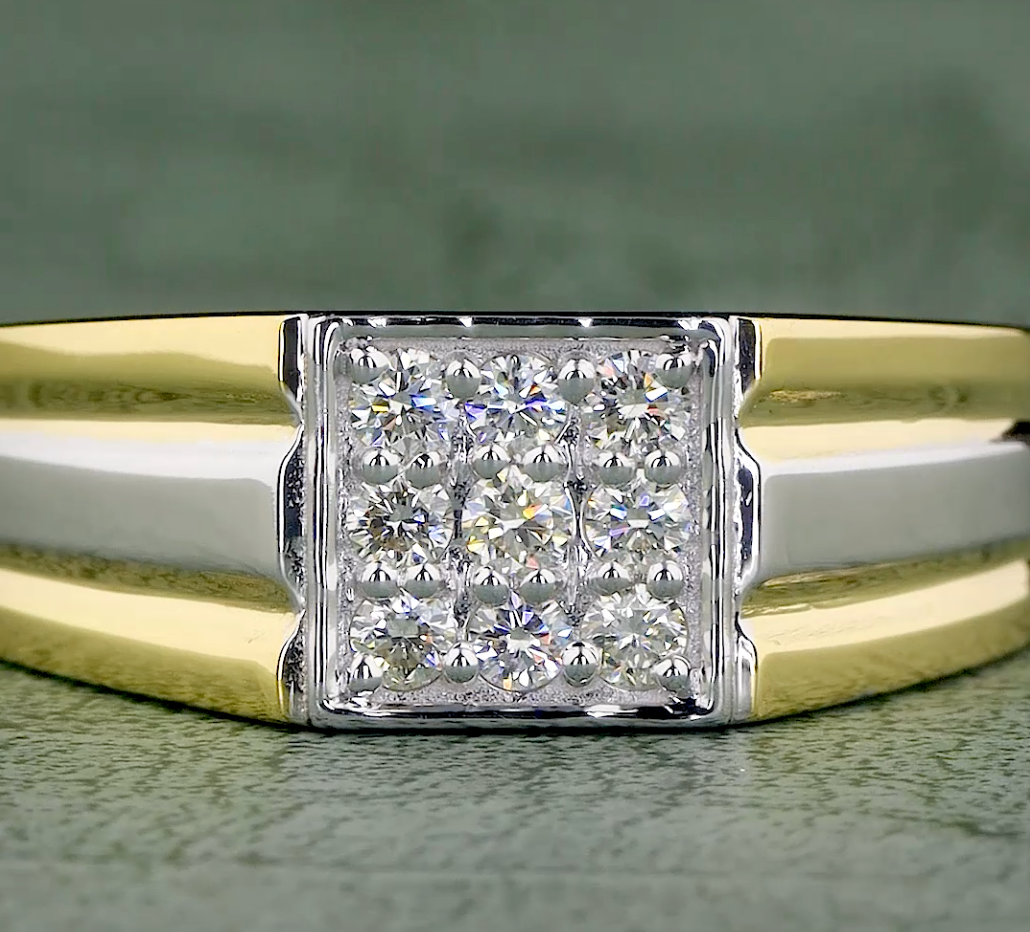 0.31 CT Round Cut Lab Grown Diamond Men's Ring | E-VVS2 Diamond Two-Tone Gold Ring | Jenny Jewells