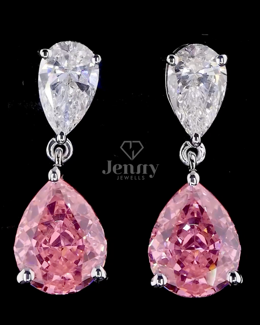 Pear-Cut Lab-Grown Diamond & Pink Pear Gemstone Drop Earrings | E VS1 | 9.21 CT