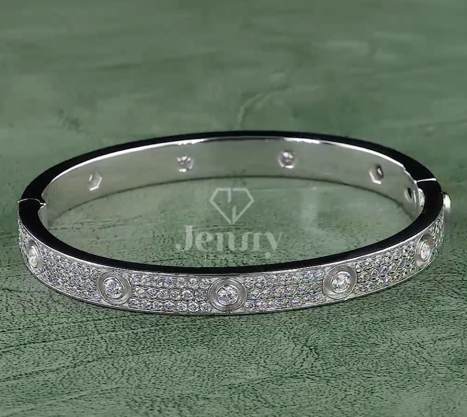 Round Cut Lab Grown Diamond Bangle Bracelet in Gold & Platinum | 4.15 CT EF-VS Diamonds | Elegant Luxury Jewelry