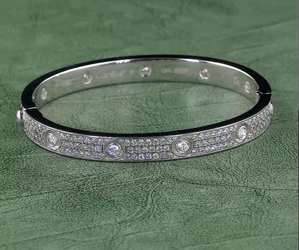 Round Cut Lab Grown Diamond Bangle Bracelet in Gold & Platinum | 4.15 CT EF-VS Diamonds | Elegant Luxury Jewelry
