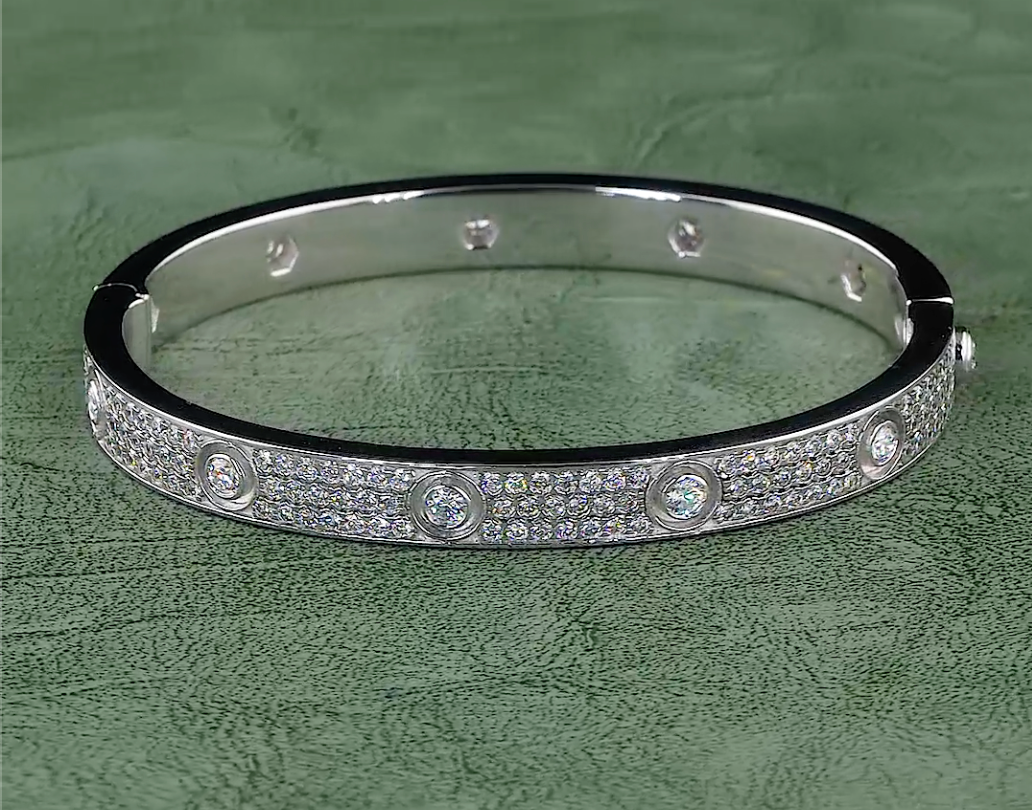 Round Cut Lab Grown Diamond Bangle Bracelet in Gold & Platinum | 4.15 CT EF-VS Diamonds | Elegant Luxury Jewelry