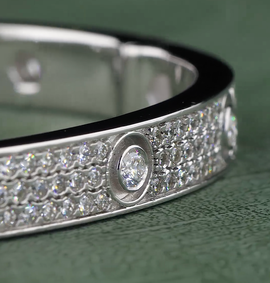 Round Cut Lab Grown Diamond Bangle Bracelet in Gold & Platinum | 4.15 CT EF-VS Diamonds | Elegant Luxury Jewelry