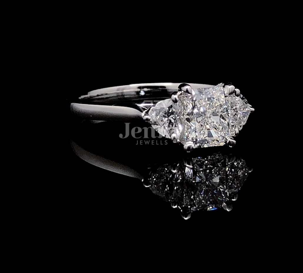 0.90 CT Radiant Cut Lab Grown Diamond Ring | 1.35 CT E VS Three-Stone Ring | IGI Certified | engagement ring for her