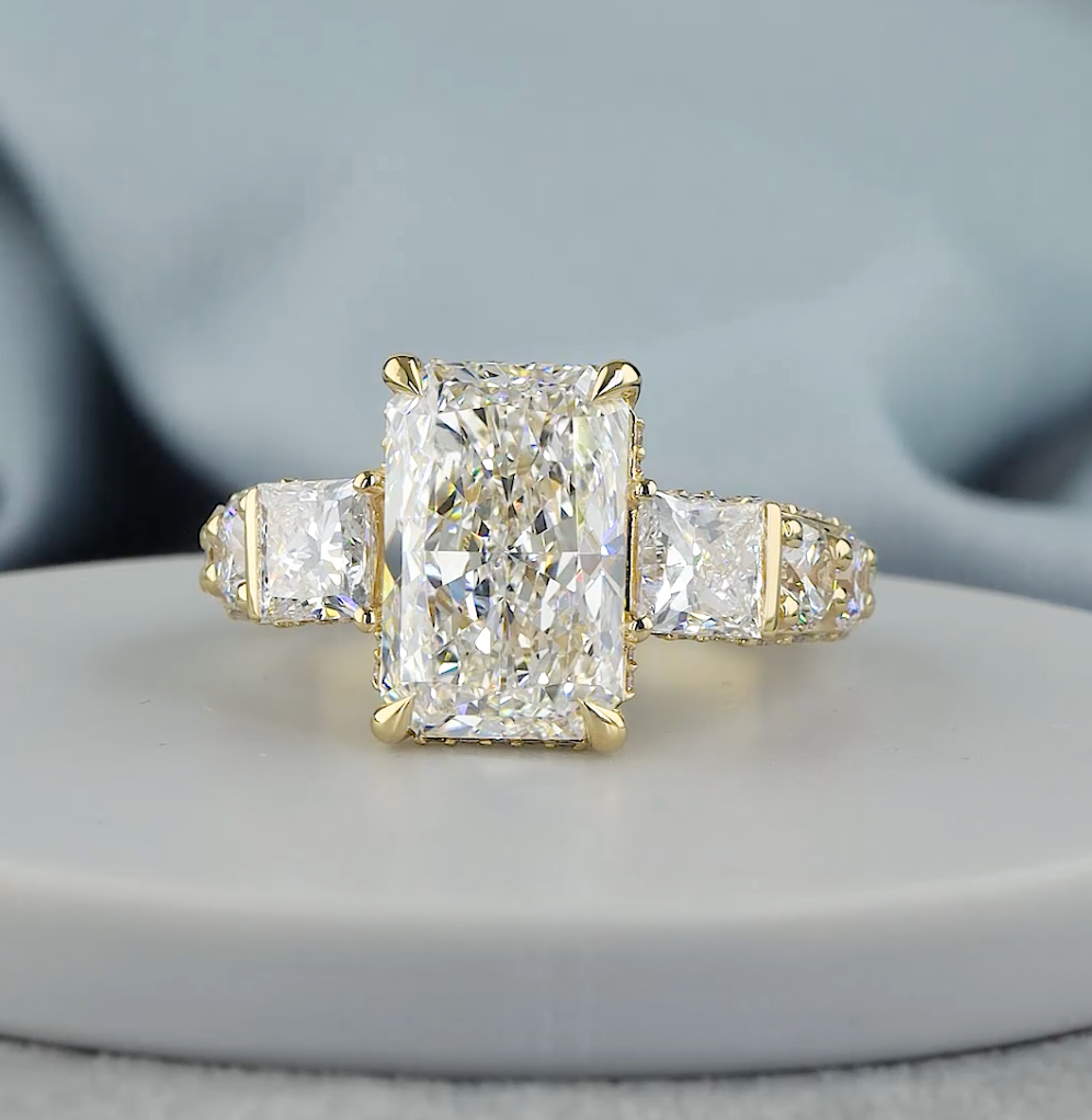 8.75 CT Radiant Cut Lab Grown Diamond Engagement Ring | Princess & Round Diamond Accents | E VS1 IGI Certified