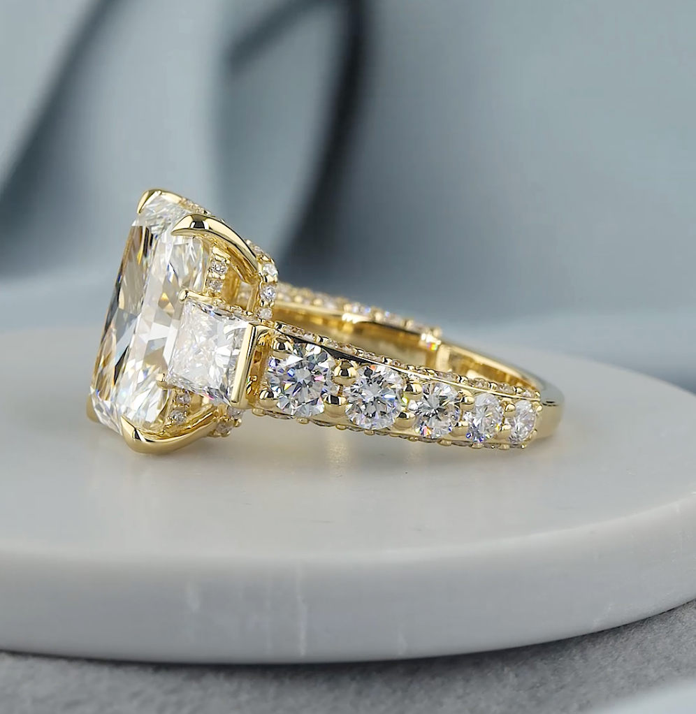8.75 CT Radiant Cut Lab Grown Diamond Engagement Ring | Princess & Round Diamond Accents | E VS1 IGI Certified