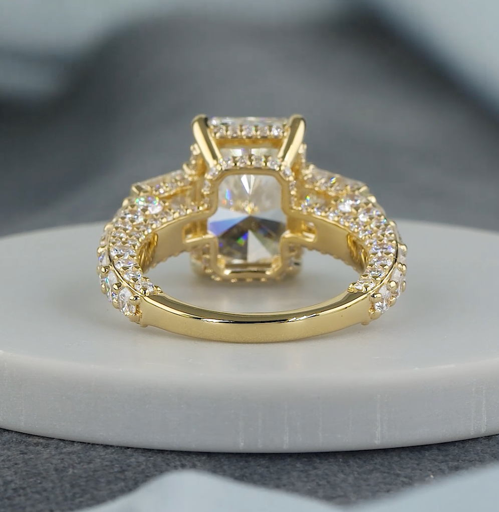 8.75 CT Radiant Cut Lab Grown Diamond Engagement Ring | Princess & Round Diamond Accents | E VS1 IGI Certified