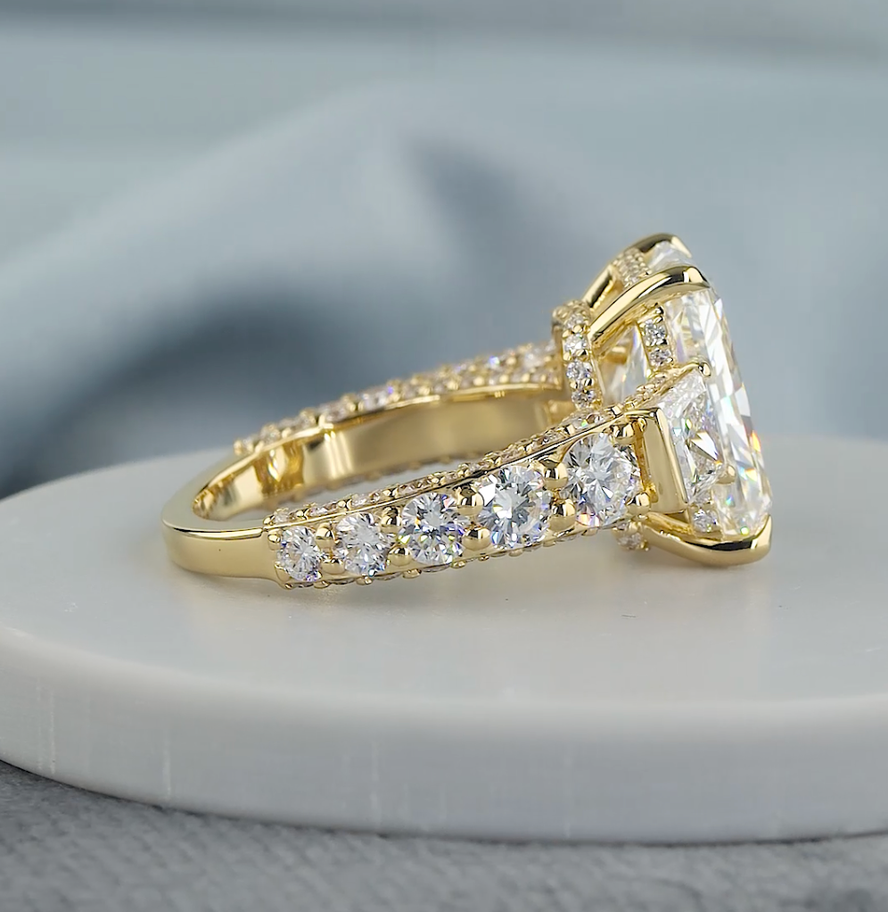 8.75 CT Radiant Cut Lab Grown Diamond Engagement Ring | Princess & Round Diamond Accents | E VS1 IGI Certified