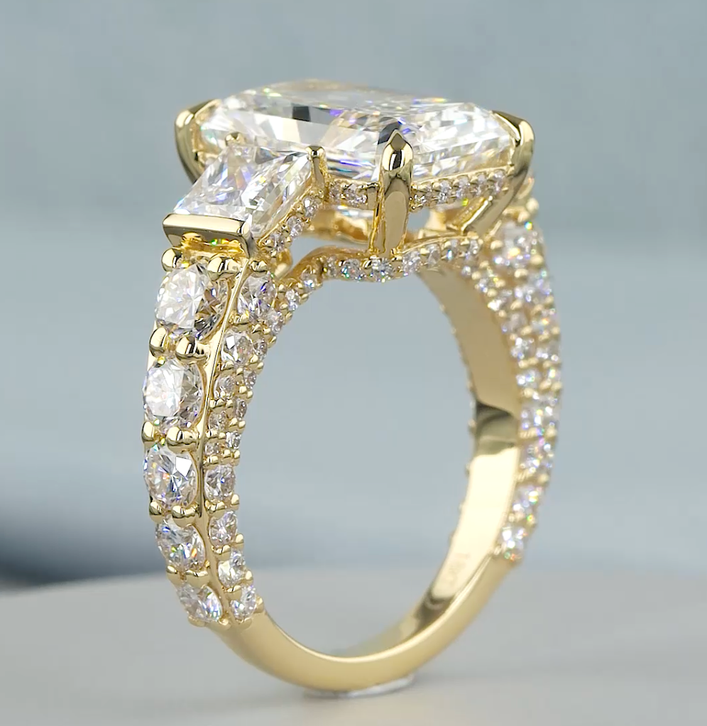 8.75 CT Radiant Cut Lab Grown Diamond Engagement Ring | Princess & Round Diamond Accents | E VS1 IGI Certified