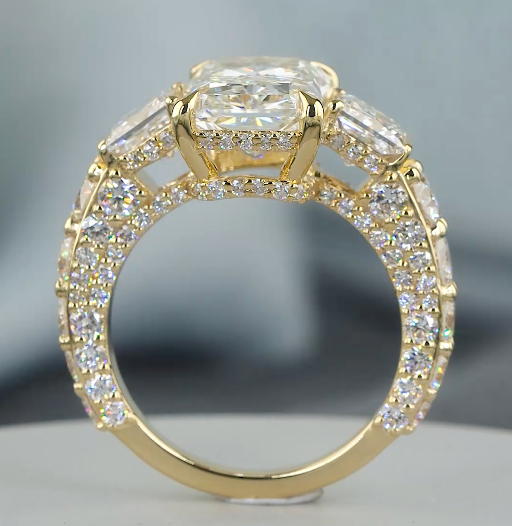 8.75 CT Radiant Cut Lab Grown Diamond Engagement Ring | Princess & Round Diamond Accents | E VS1 IGI Certified