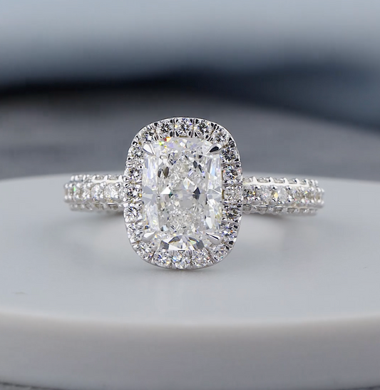 3.42 CTW Cushion Cut Lab-Grown Diamond Halo Ring | IGI Certified | Gold & Platinum