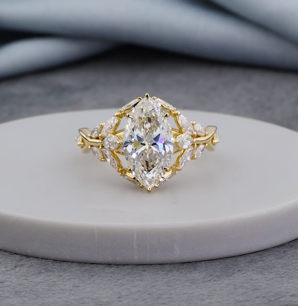 3.32 CTW Marquise Cut Lab-Grown Diamond Engagement Ring | IGI Certified | Gold & Platinum