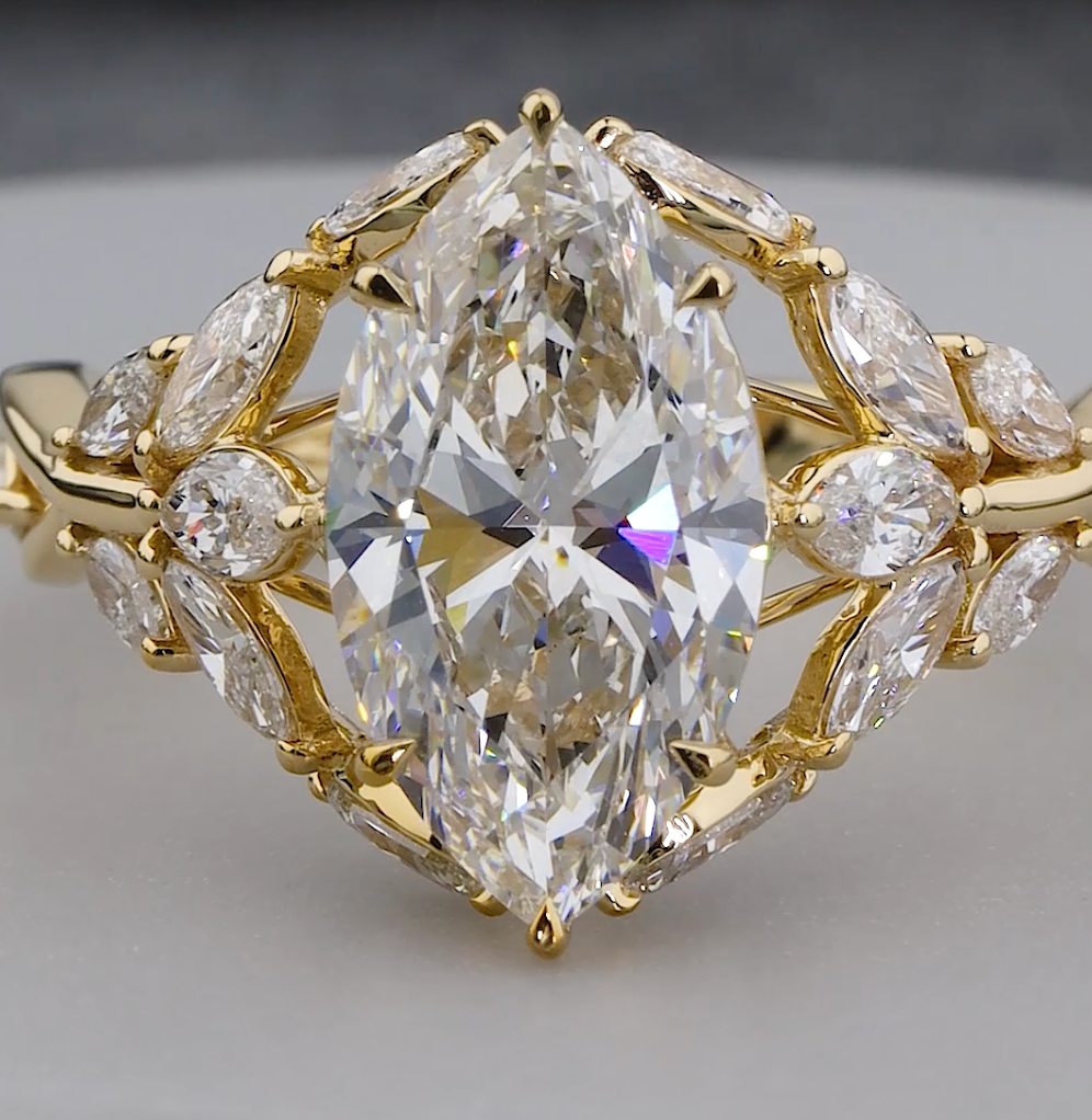 3.32 CTW Marquise Cut Lab-Grown Diamond Engagement Ring | IGI Certified | Gold & Platinum