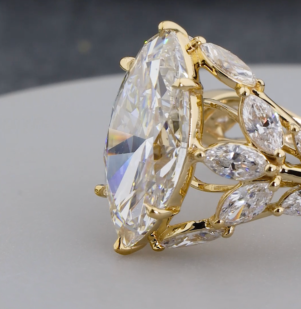 3.32 CTW Marquise Cut Lab-Grown Diamond Engagement Ring | IGI Certified | Gold & Platinum