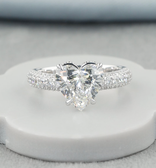3.21 CTW Heart Cut Lab-Grown Diamond Engagement Ring | Hidden Halo Setting | IGI Certified