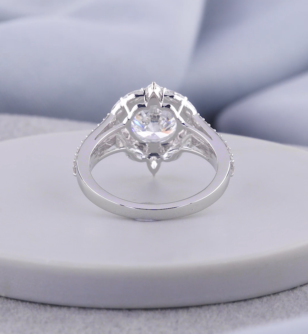 3.00 CTW Round Cut Lab-Grown Diamond Blue Halo Engagement Ring | IGI Certified | Gold & Platinum