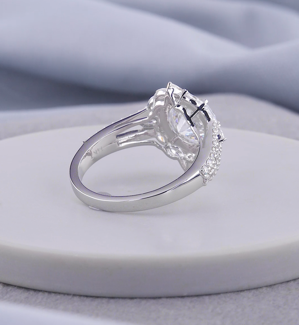 3.00 CTW Round Cut Lab-Grown Diamond Blue Halo Engagement Ring | IGI Certified | Gold & Platinum