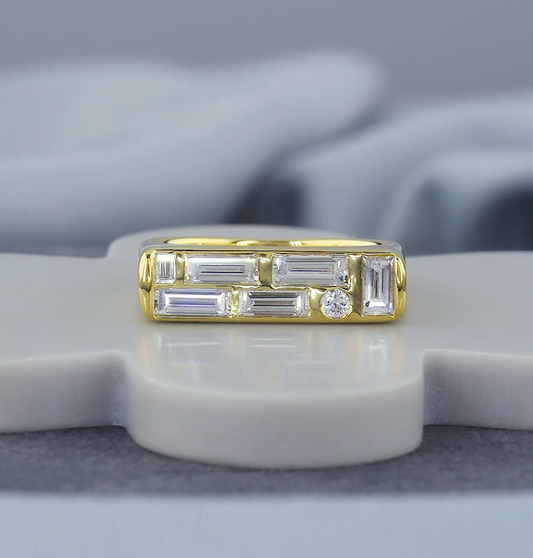1.10 CT Baguette & Round Lab Grown Diamond Men's Ring | E VS1 IGI Certified Geometric Band | Jenny Jewells