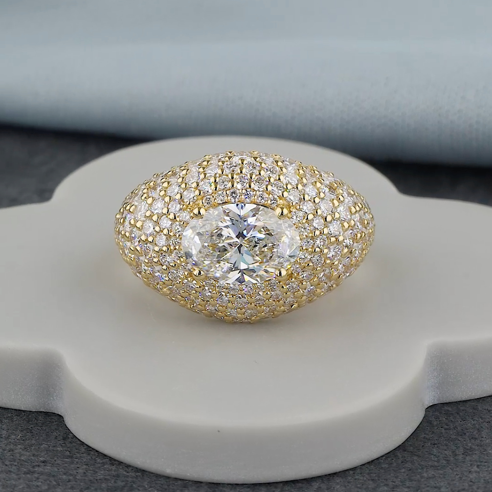 4.27 CTW Oval Lab-Grown Diamond Pavé Dome Ring | IGI Certified | Gold & Platinum