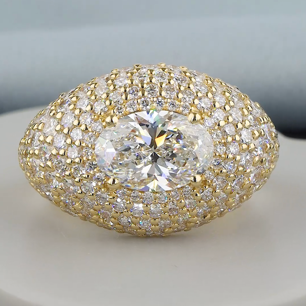 4.27 CTW Oval Lab-Grown Diamond Pavé Dome Ring | IGI Certified | Gold & Platinum