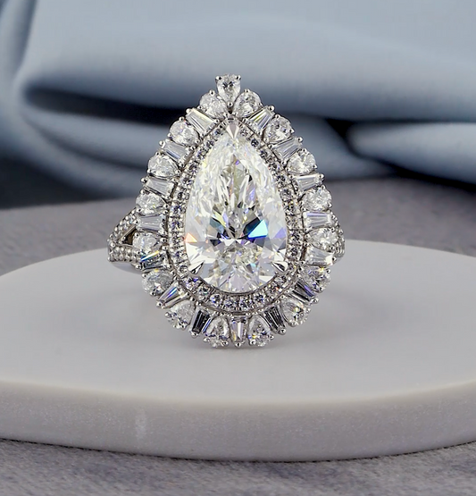 7.20 CTW Pear Cut Lab-Grown Diamond Engagement Ring | Baguette & Pear Accents | IGI Certified