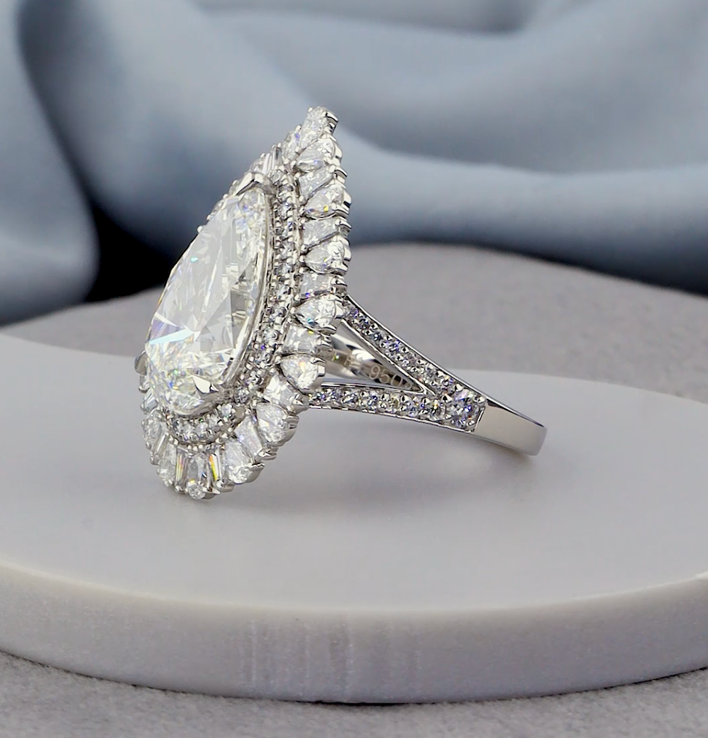 7.20 CTW Pear Cut Lab-Grown Diamond Engagement Ring | Baguette & Pear Accents | IGI Certified