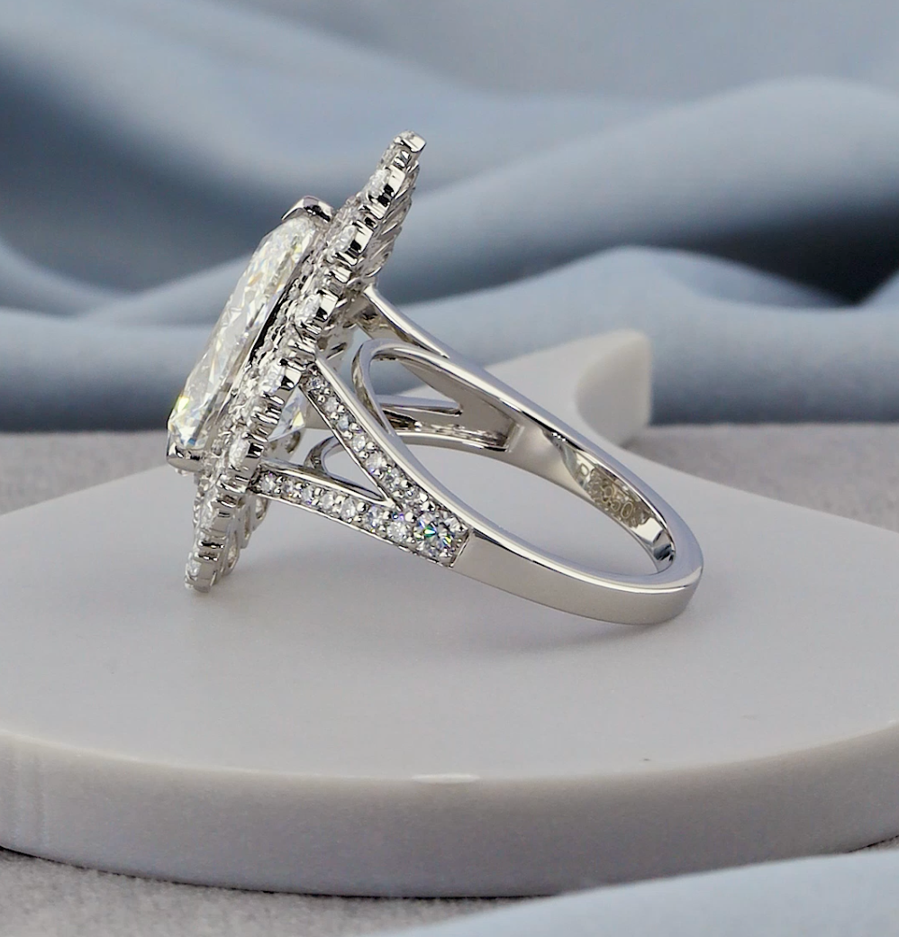 7.20 CTW Pear Cut Lab-Grown Diamond Engagement Ring | Baguette & Pear Accents | IGI Certified