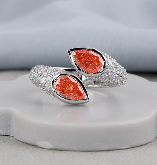 3.10 CT Pink Pear & Round Lab Grown Diamond Toi et Moi Ring | E VS1 IGI Certified Engagement Ring