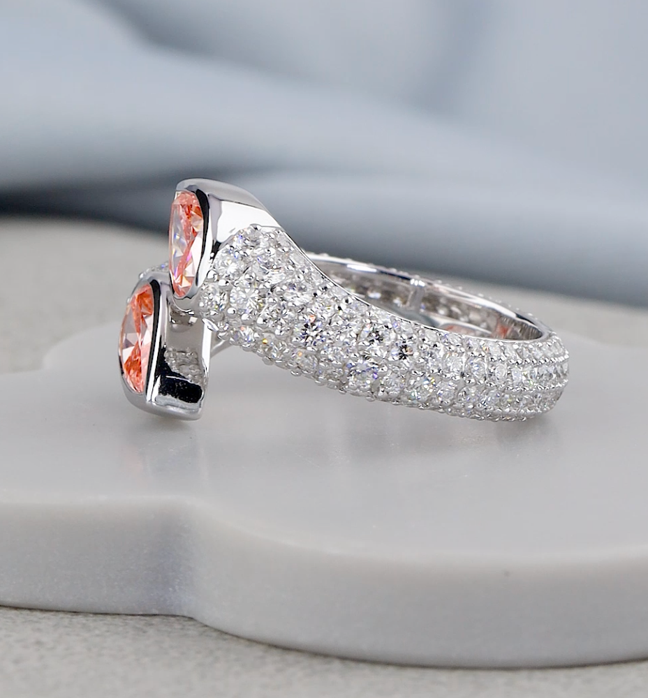 3.10 CT Pink Pear & Round Lab Grown Diamond Toi et Moi Ring | E VS1 IGI Certified Engagement Ring