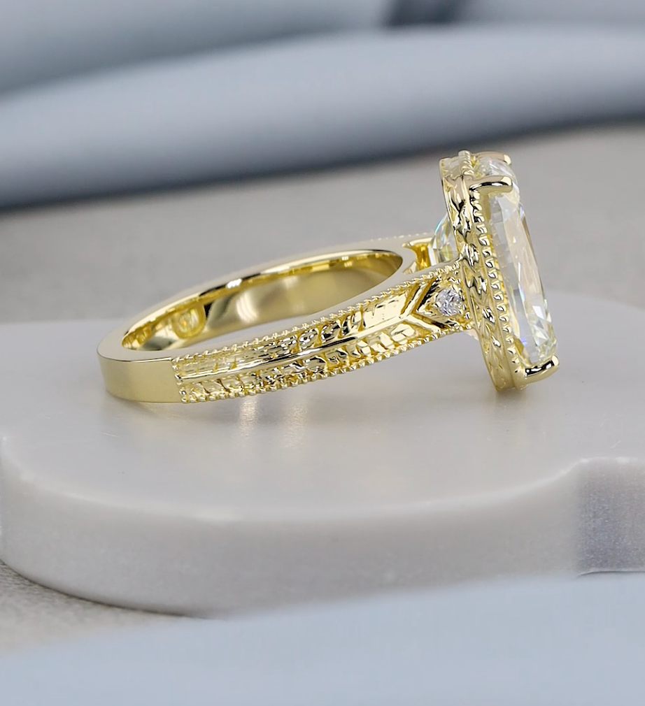 4.08 CTW Old Mine Cut Lab-Grown Diamond Vintage Engagement Ring | IGI Certified | Gold & Platinum