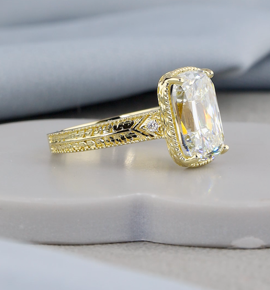 4.08 CTW Old Mine Cut Lab-Grown Diamond Vintage Engagement Ring | IGI Certified | Gold & Platinum
