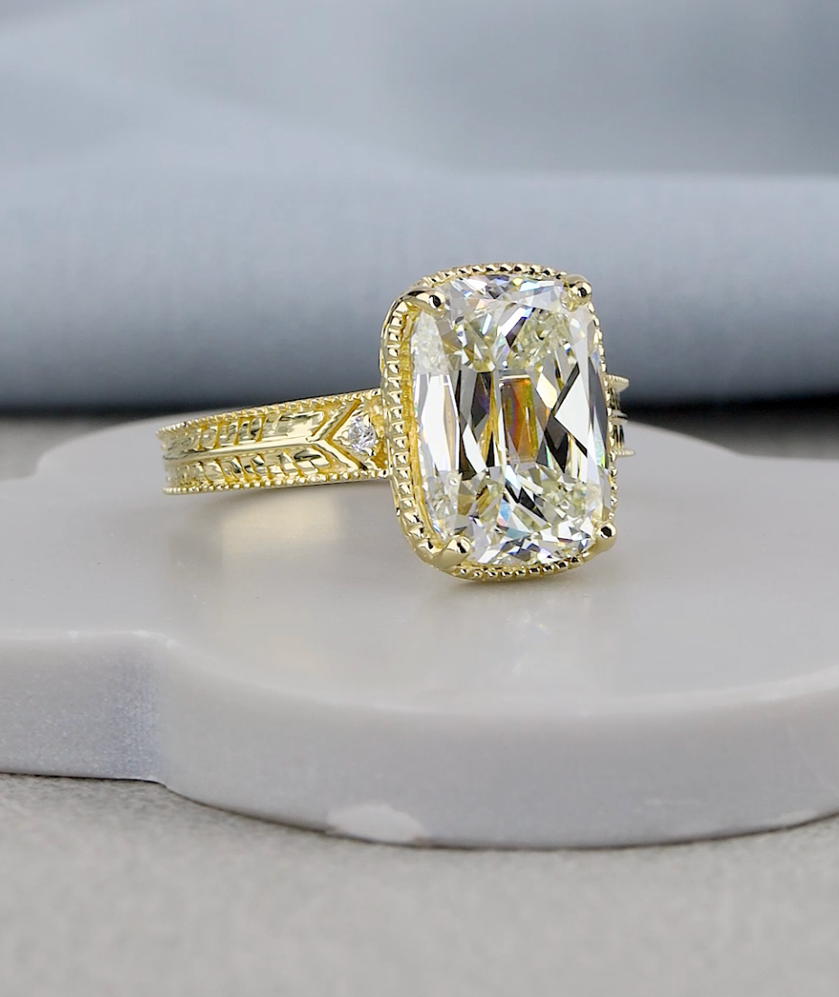 4.08 CTW Old Mine Cut Lab-Grown Diamond Vintage Engagement Ring | IGI Certified | Gold & Platinum