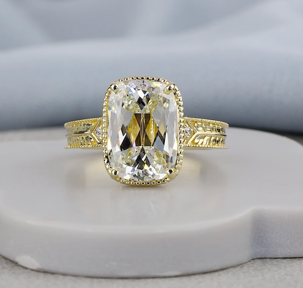 4.08 CTW Old Mine Cut Lab-Grown Diamond Vintage Engagement Ring | IGI Certified | Gold & Platinum